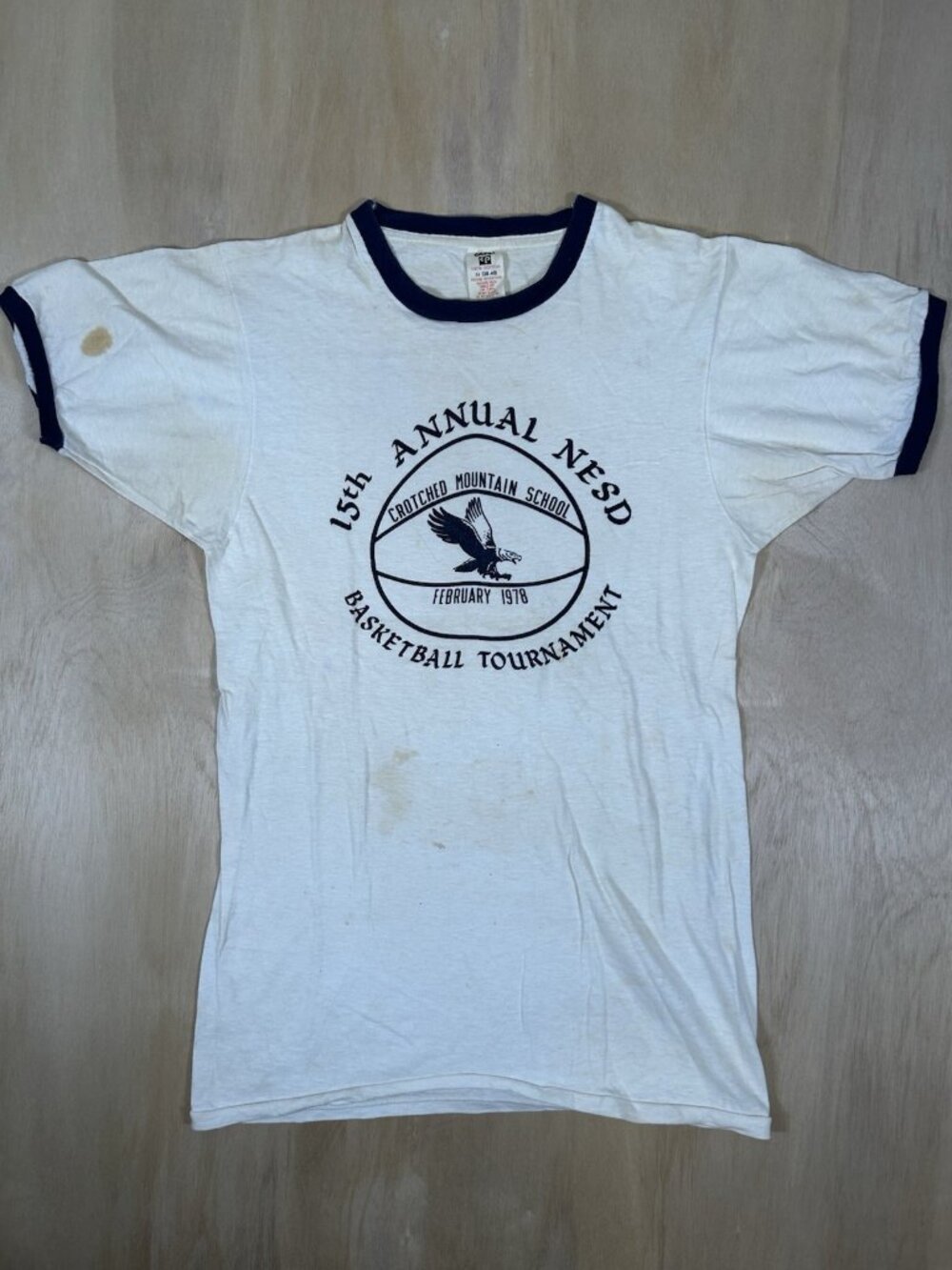 Vintage 70s Ringer Tee Crotched Mtn. School Basketball Tournament Size M White
